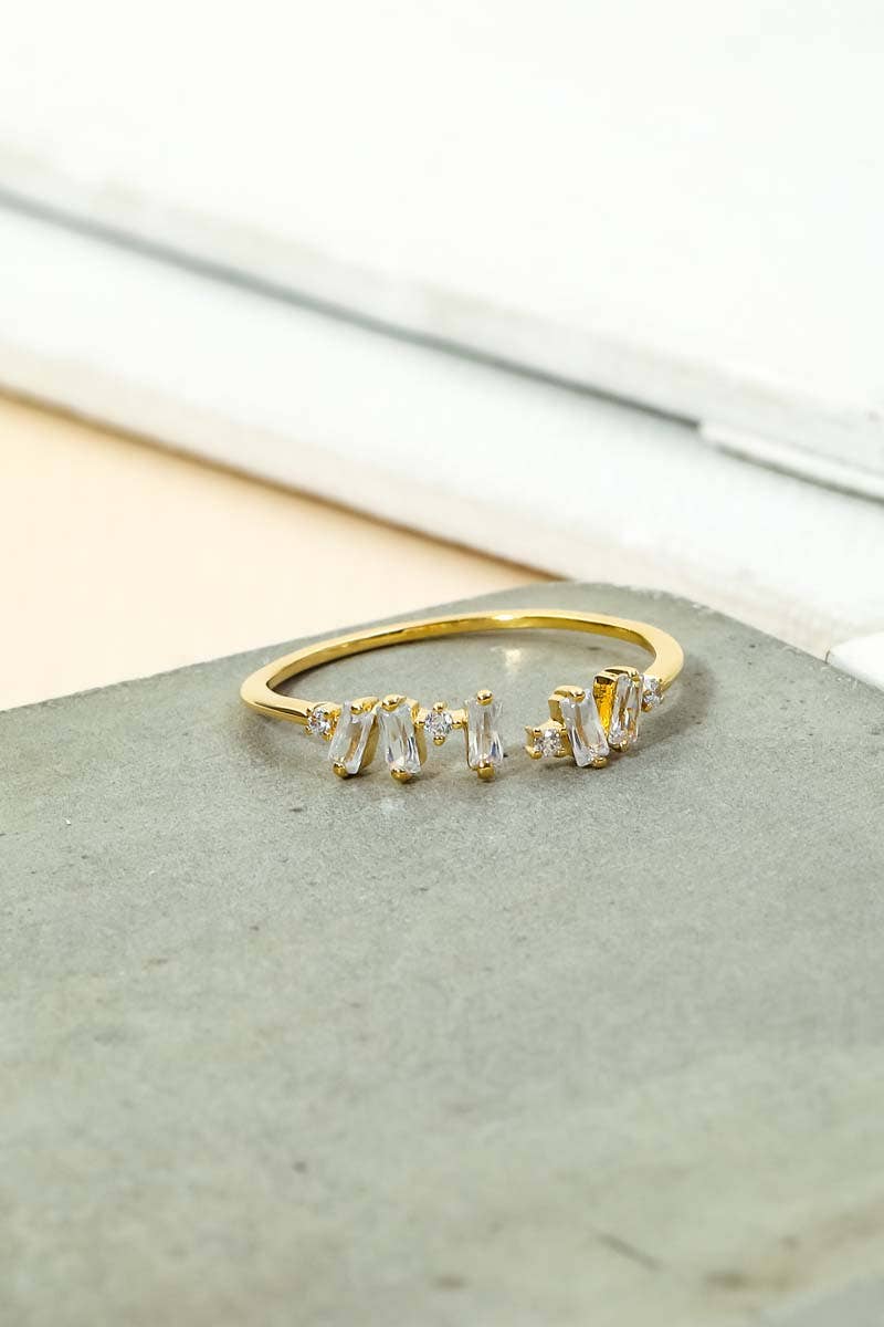 Gold Dipped Delicate Baguette Fashion Ring - Silver