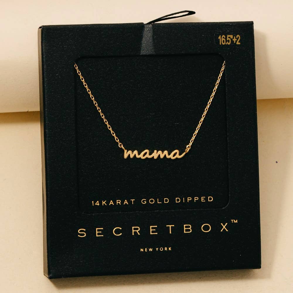 Secret Box Gold Dipped Dainty Mama Pendant Necklace - White Gold