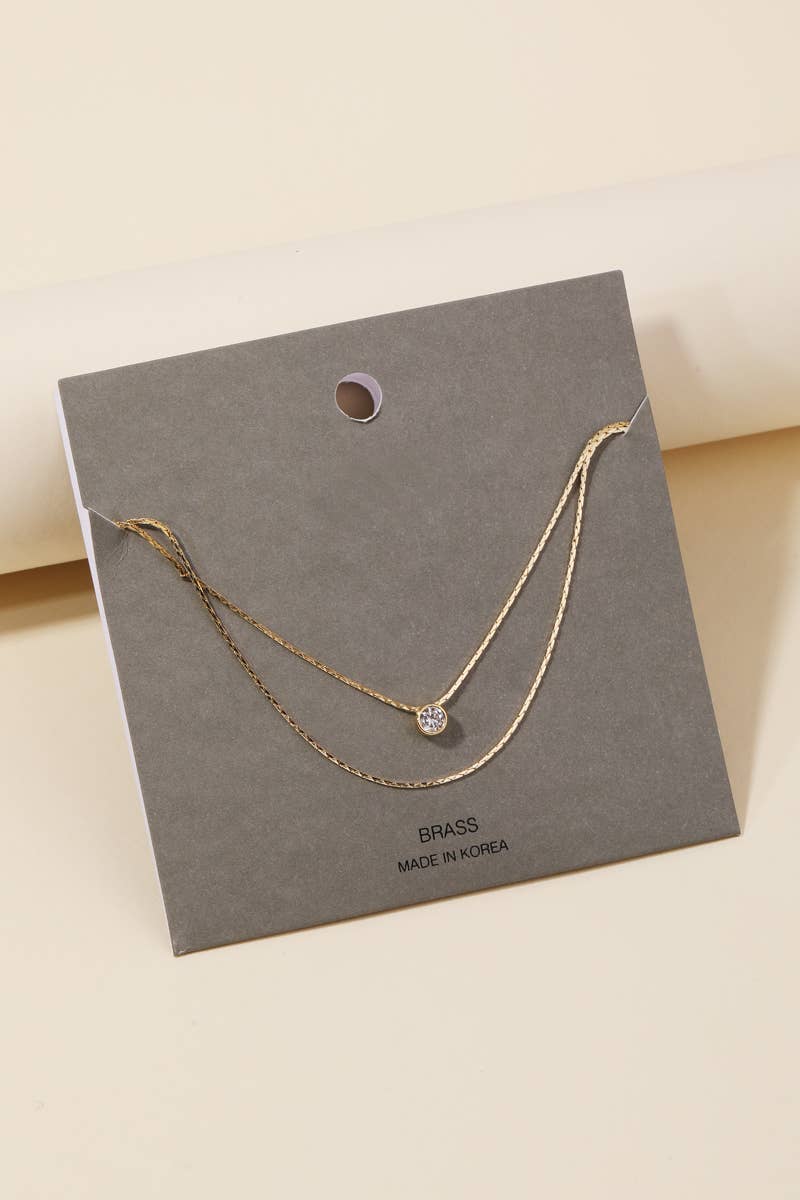Layered Chain Stud Charm Necklace - Silver