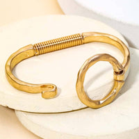 Hammered Circle Bangle Bracelet - Gold