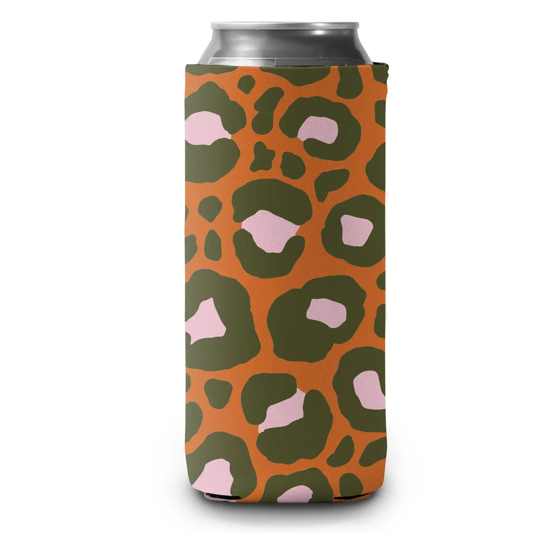 Orange & Pink Leopard Slim Can Cooler