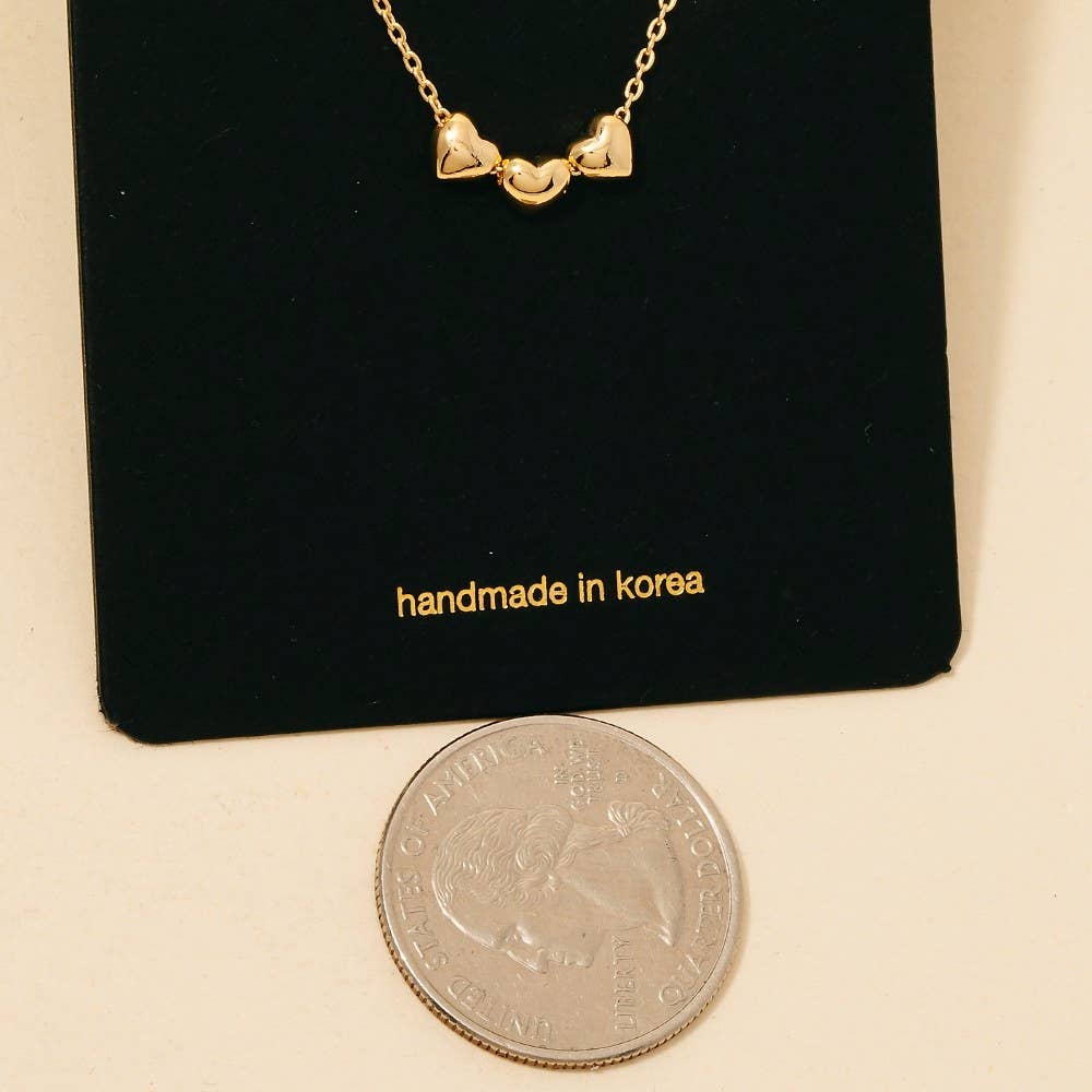 Triple Heart Charms Chain Necklace - Silver