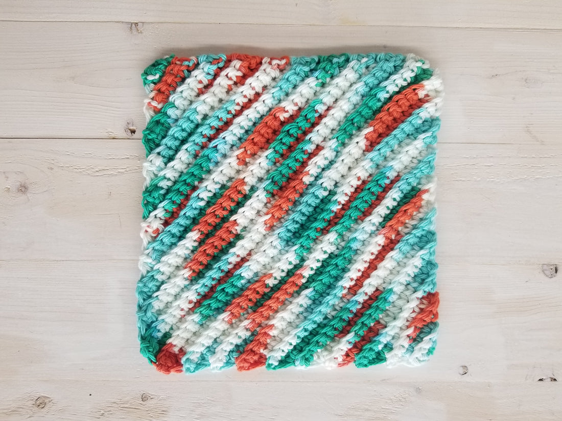 Blue, Green and Orange Square Cotton Wash/Dish Cloth