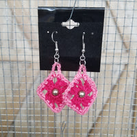 Pink Diamond with Metallic Bead Crochet Earrings