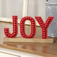 Distressed Beaded Wooden Joy Sign on Base