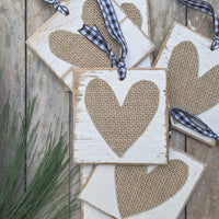 Burlap Heart Tag/Ornament with Buffalo Check Ribbon