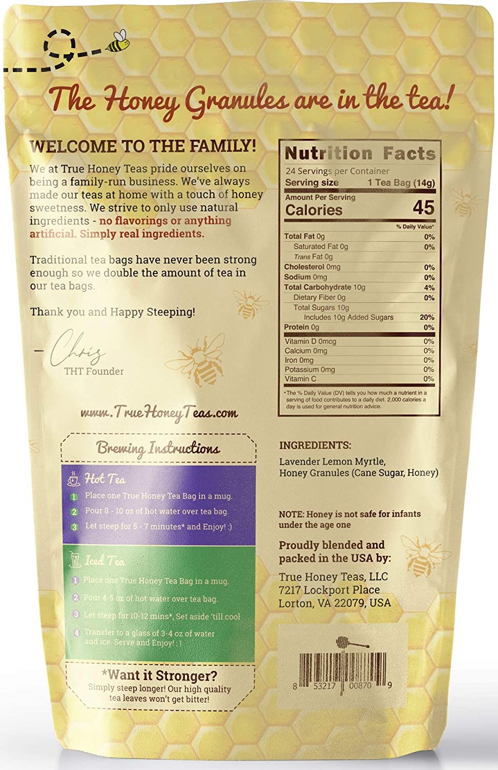 True Honey Lavender Lemonade Tea Bags - 12 Count