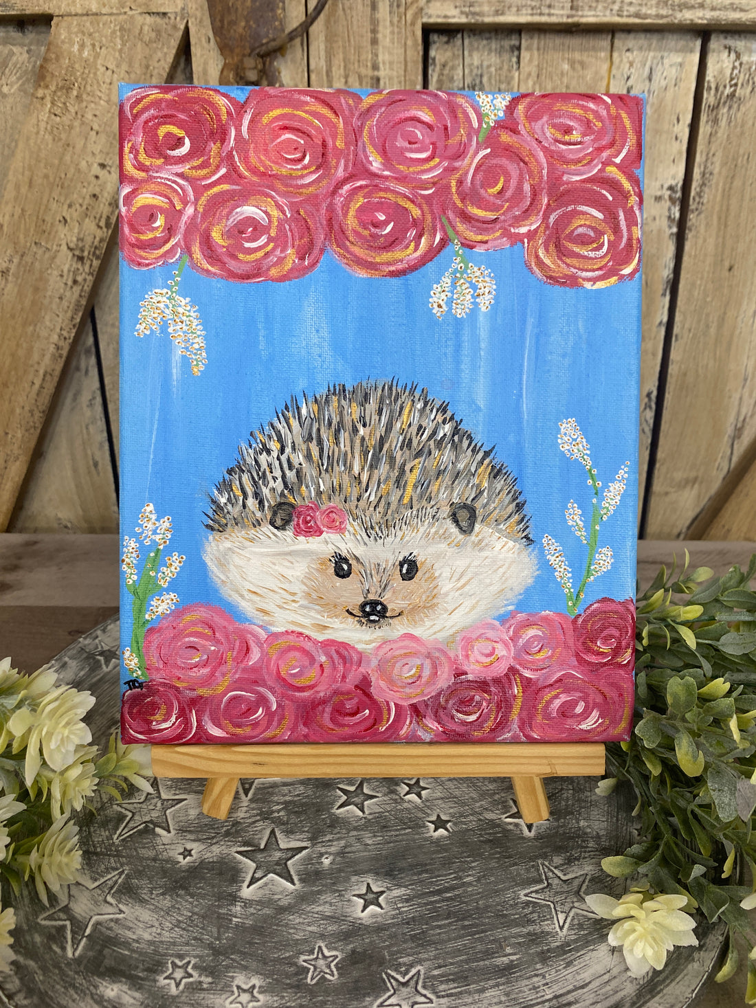 Hedgehog Among the Roses Painting