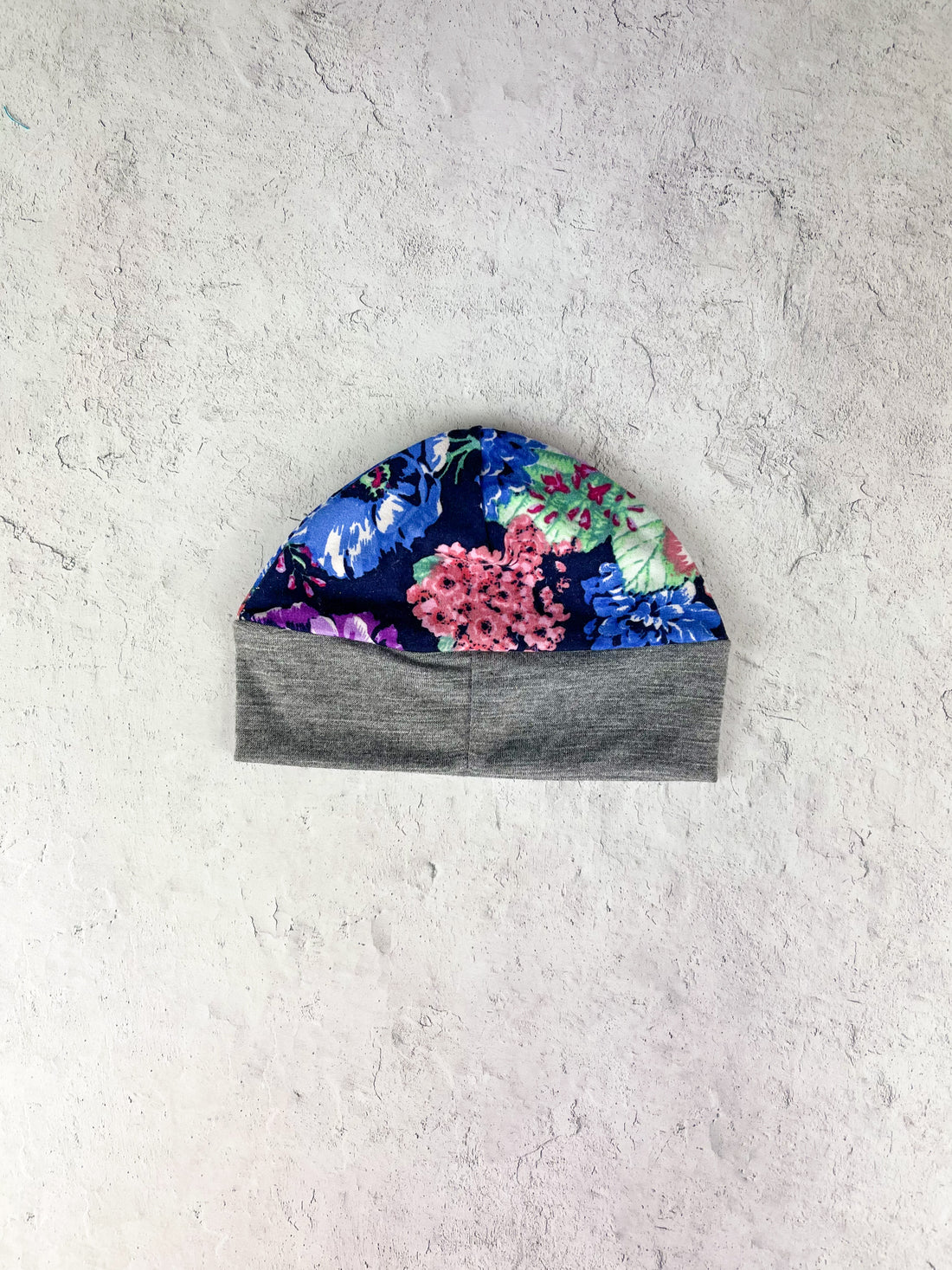 Dark Floral & Gray Baby Beanie - Newborn