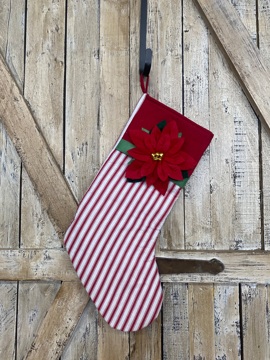 Ticking Poinsettia Holiday Stocking