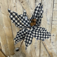 Buffalo Check Jingle Bell Poinsettia Stem - Black