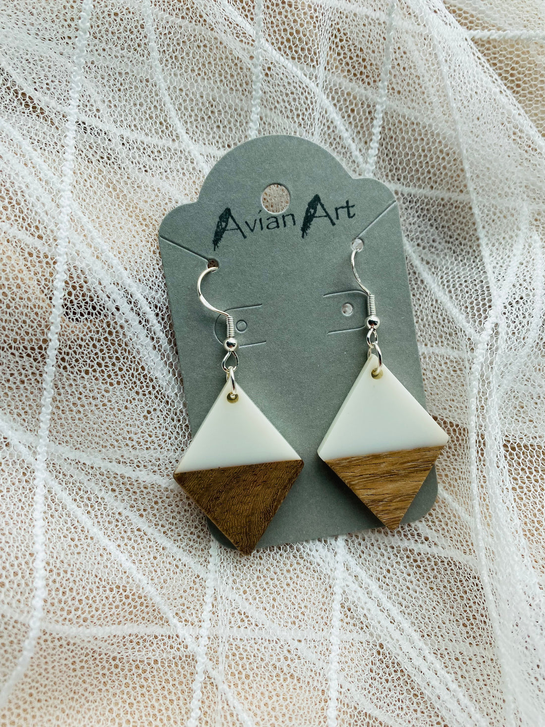 Diamond Resin/Wood Drop Earrings