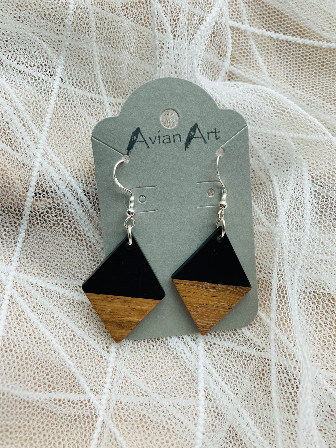 Diamond Resin/Wood Drop Earrings