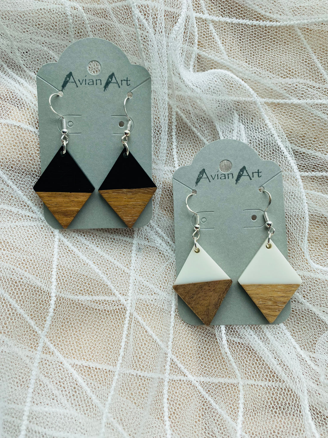 Diamond Resin/Wood Drop Earrings
