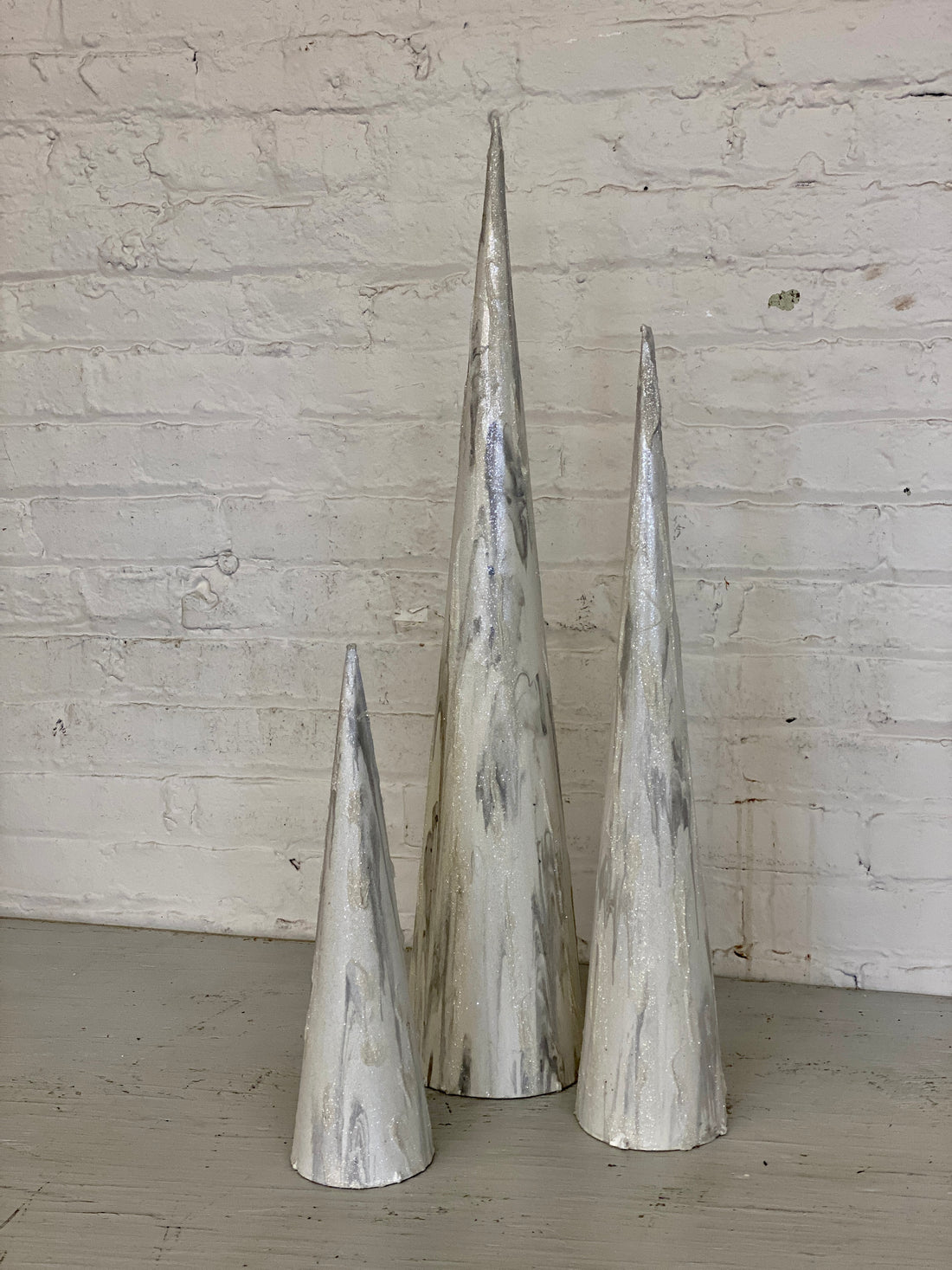 White and Silver Glitter Tree Cones