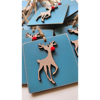 Blue Reindeer Ornament with Felt Red Nose