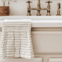 Striped Tea Towel with Ruffle - Cream with Tan Stripes