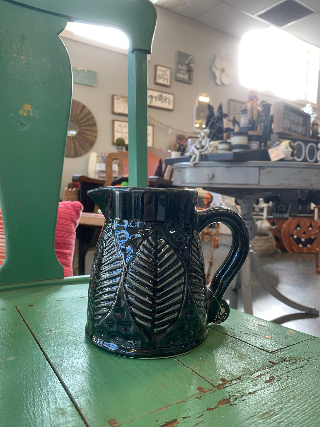Leaf Engraved Black Pitcher