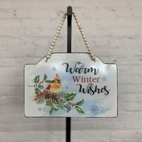 Warm Winter Wishes Cardinal Hanging Sign